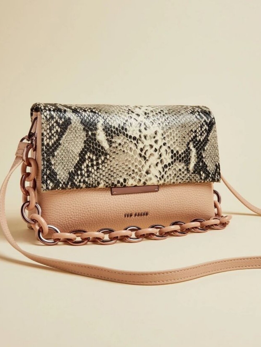 Ted Baker Alani Pink Leather Snakeskin Flap Shoulder Bag Crossbody Small